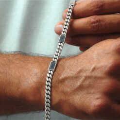 925 Silver Matte Cuban Link ID Bracelet for Men - Image 3