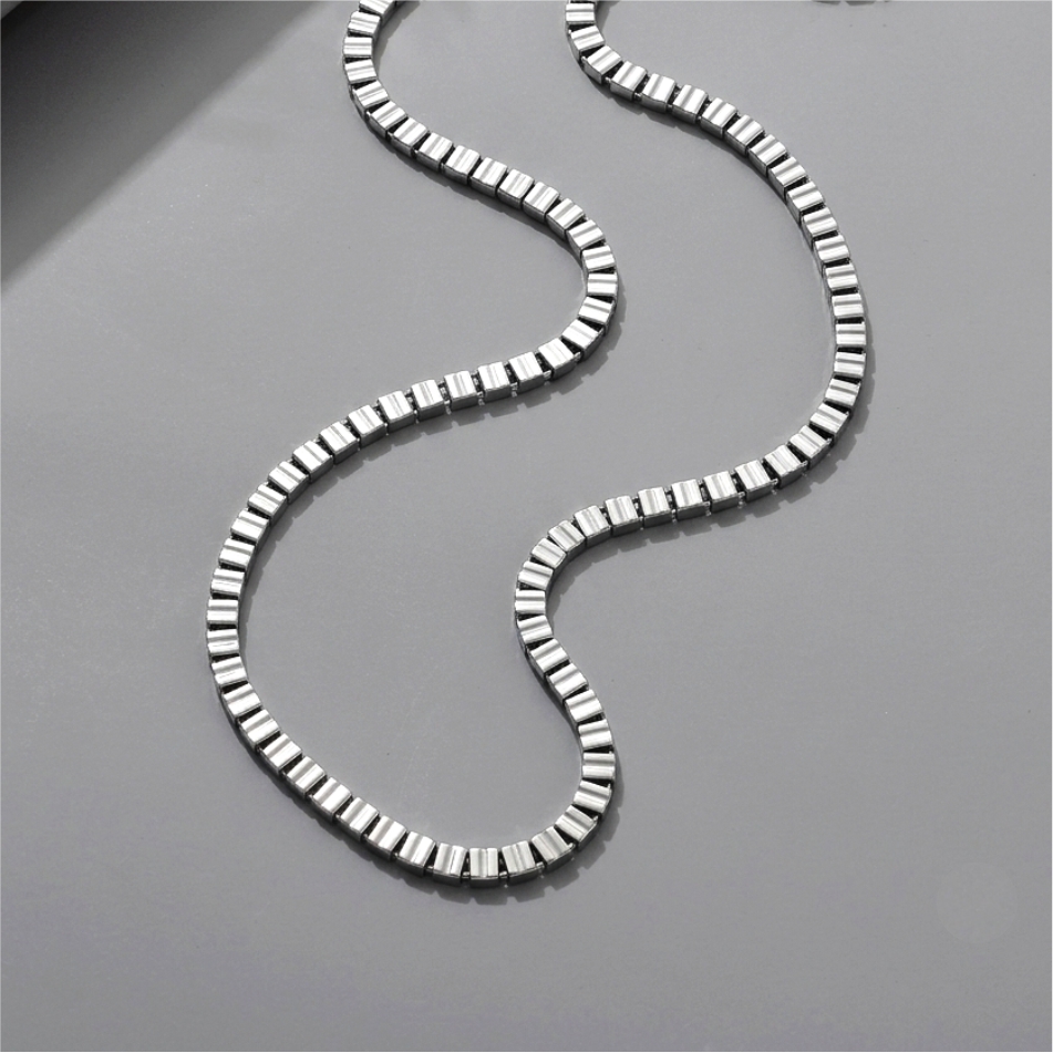 925 Silver Modern Box Link Chain Necklace for Men - Image 3