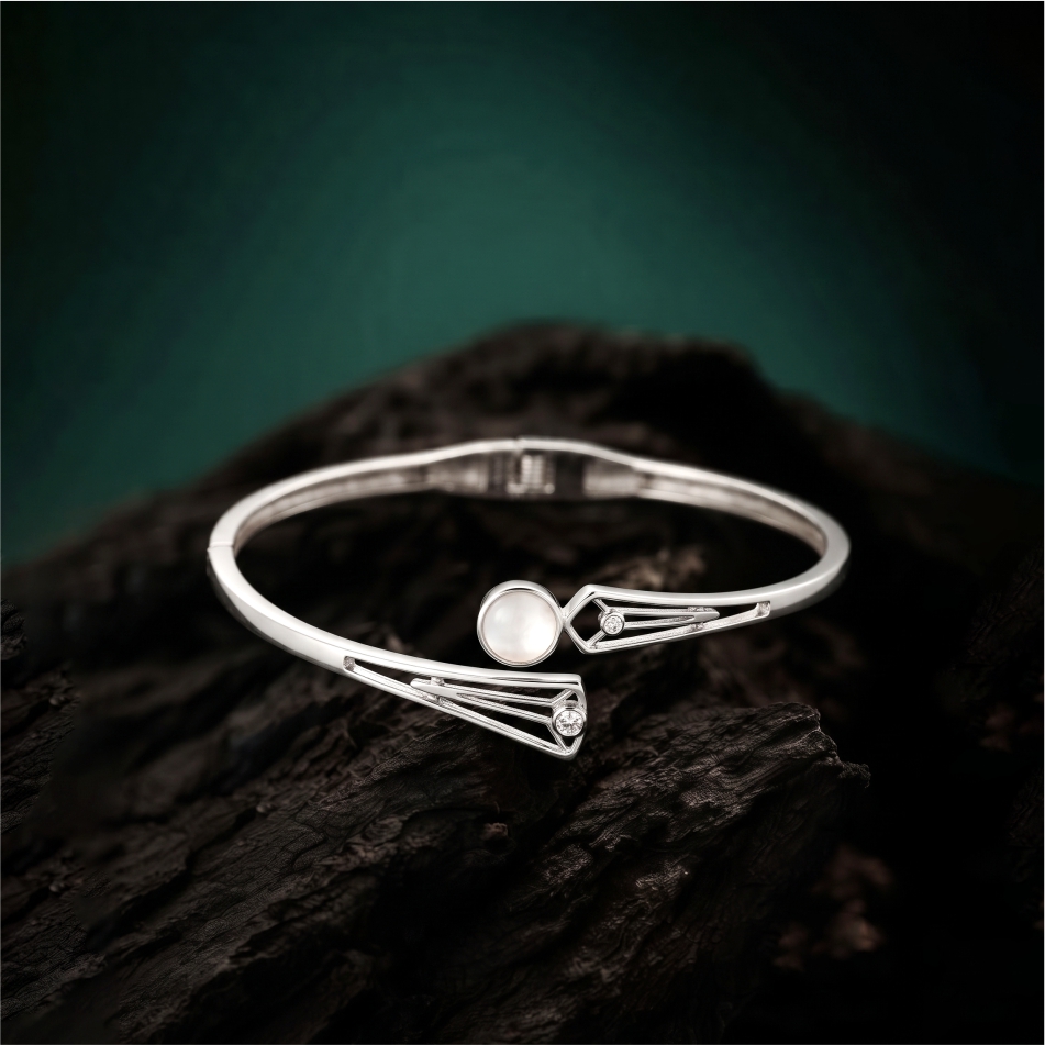 925 Silver Mother of Pearl Open Cuff Bracelet - Image 2