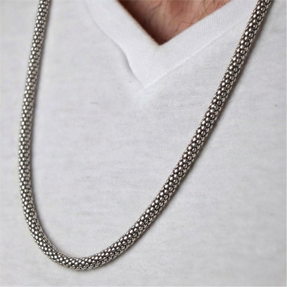 925 Silver Multi Bead Mesh Chain Necklace for Men - Image 2