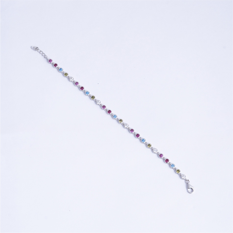 925 Silver Multicolor Stone Tennis Bracelet for Women - Image 2