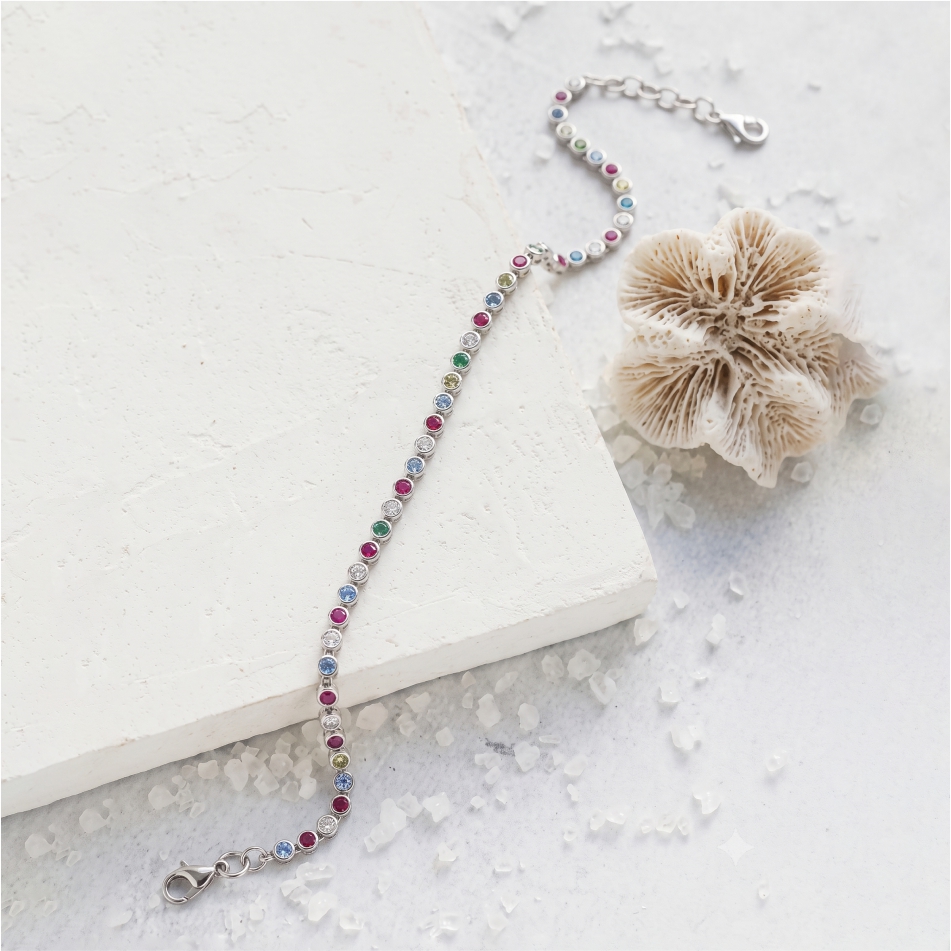 925 Silver Multicolor Stone Tennis Bracelet for Women - Image 3