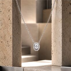 Alternative view of 925 Silver Oval Halo Crystal Pendant Necklace