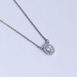 925 Silver Oval Halo Crystal Pendant Necklace - Image 3