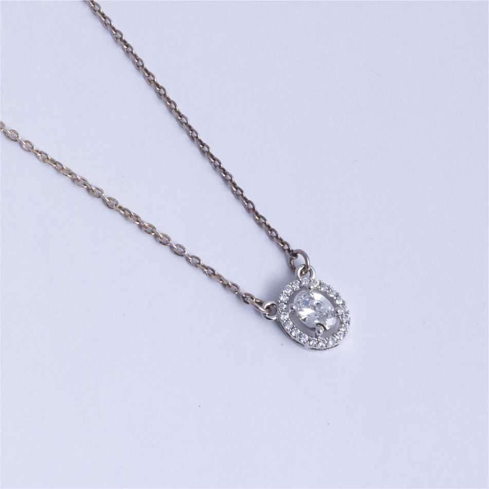 925 Silver Oval Halo Crystal Pendant Necklace - Image 3