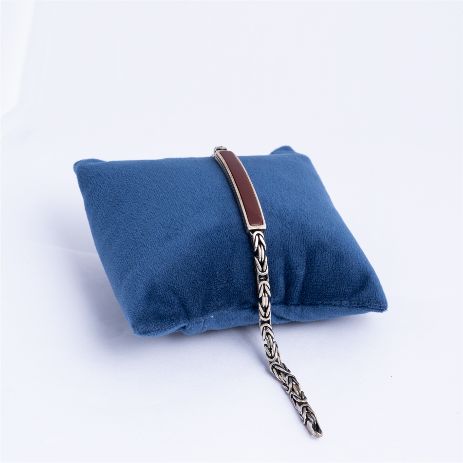 925 Silver Oxidised Red Stone Bar Bracelet - Image 3