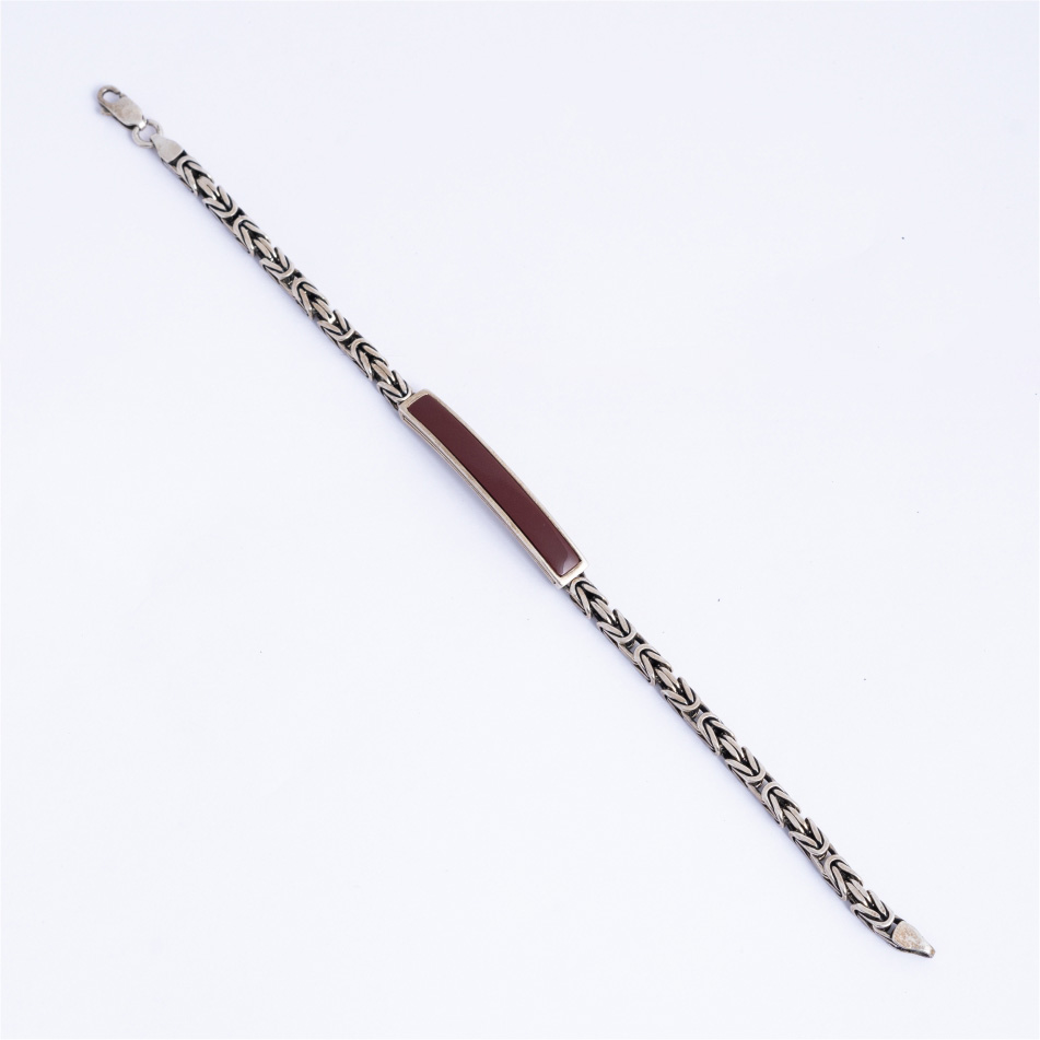 925 Silver Oxidised Red Stone Bar Bracelet - Image 4