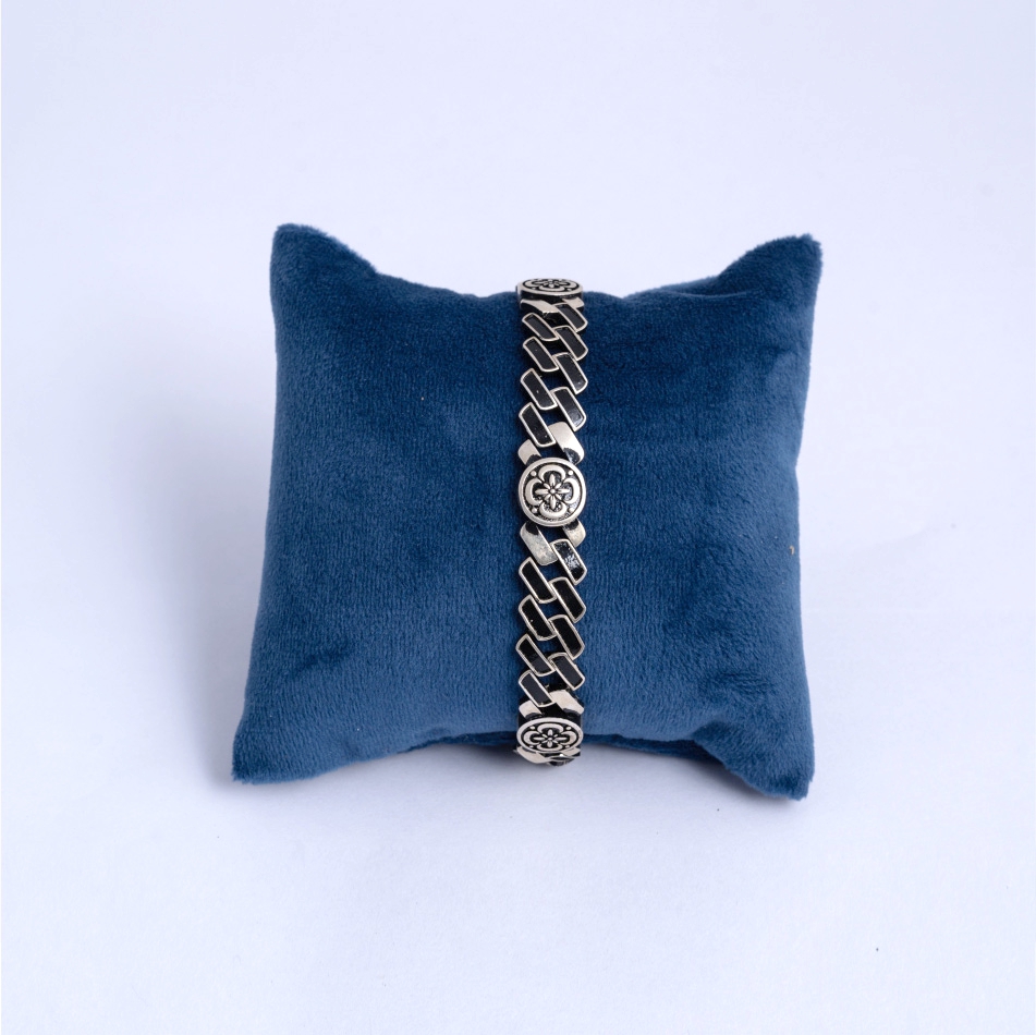 925-Silver-Oxidized-Floral-Cuban-Link-Bracelet-for-Men