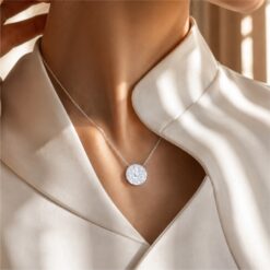 Alternative view of 925 Silver Pave Evil Eye Disc CZ Necklace