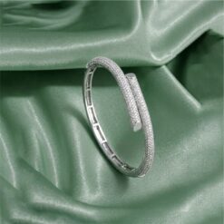 Alternative view of 925 Silver Pavé Nail CZ Bangle Bracelet