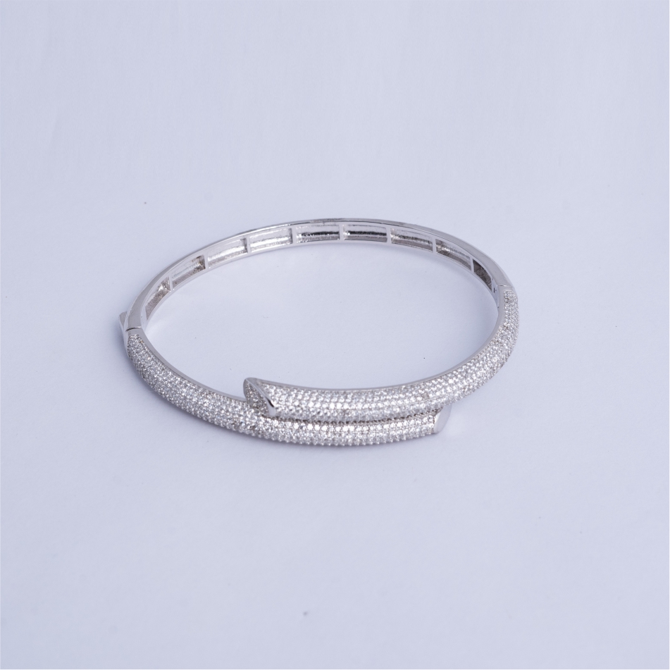 925 Silver Pavé Nail CZ Bangle Bracelet - Image 3
