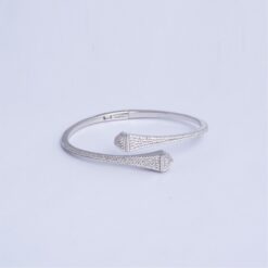 925 Silver Pavé Open Cuff Bangle Bracelet - Image 3