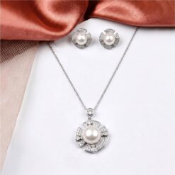 Alternative view of 925 Silver Pearl CZ Pendant Necklace Set for Women