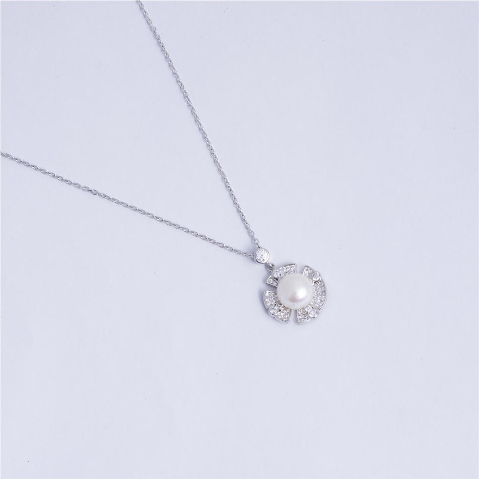 925 Silver Pearl CZ Pendant Necklace Set for Women - Image 3