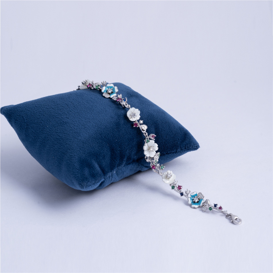 925 Silver Pearl Floral Charm Bracelet for Women - Image 3