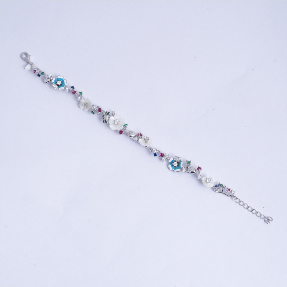 925 Silver Pearl Floral Charm Bracelet for Women - Image 4