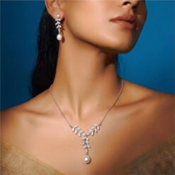 Alternative view of 925 Silver Pearl Leaf Pendant Necklace Set for Women