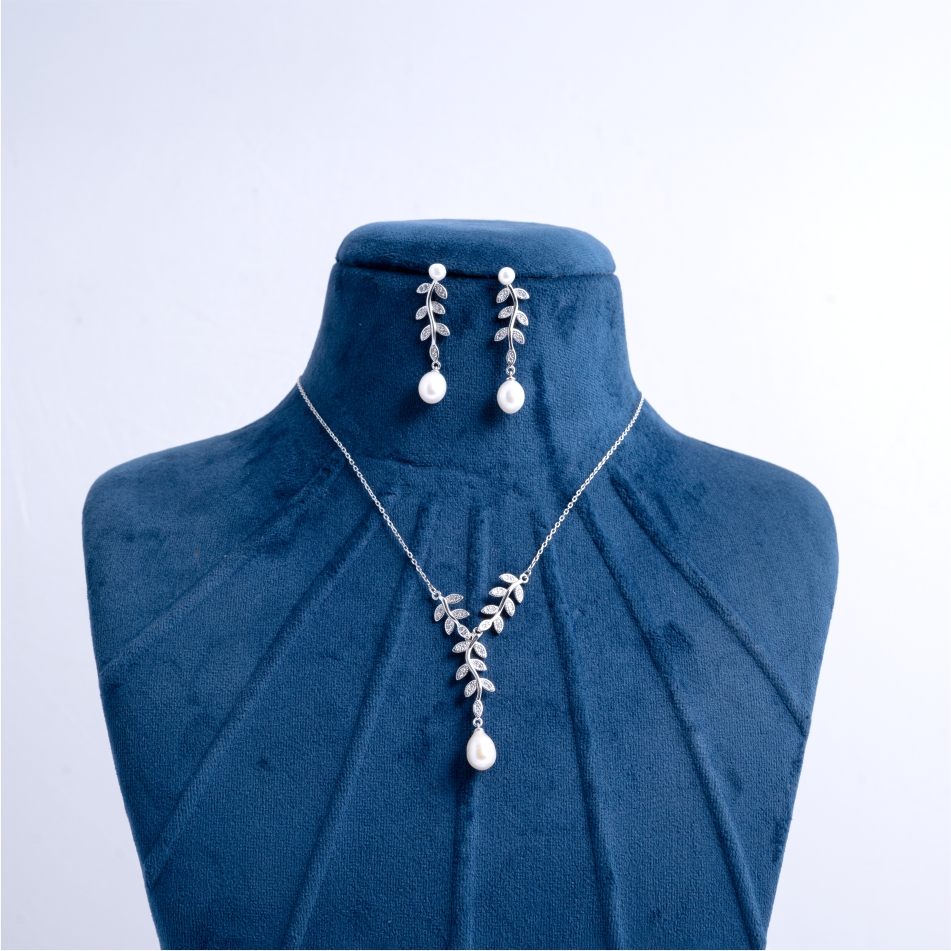 925-Silver-Pearl-Leaf-Pendant-Necklace-Set-for-Women