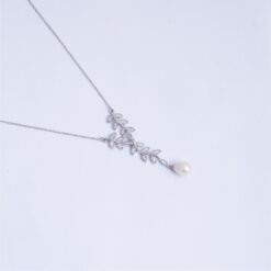 925 Silver Pearl Leaf Pendant Necklace Set for Women - Image 3