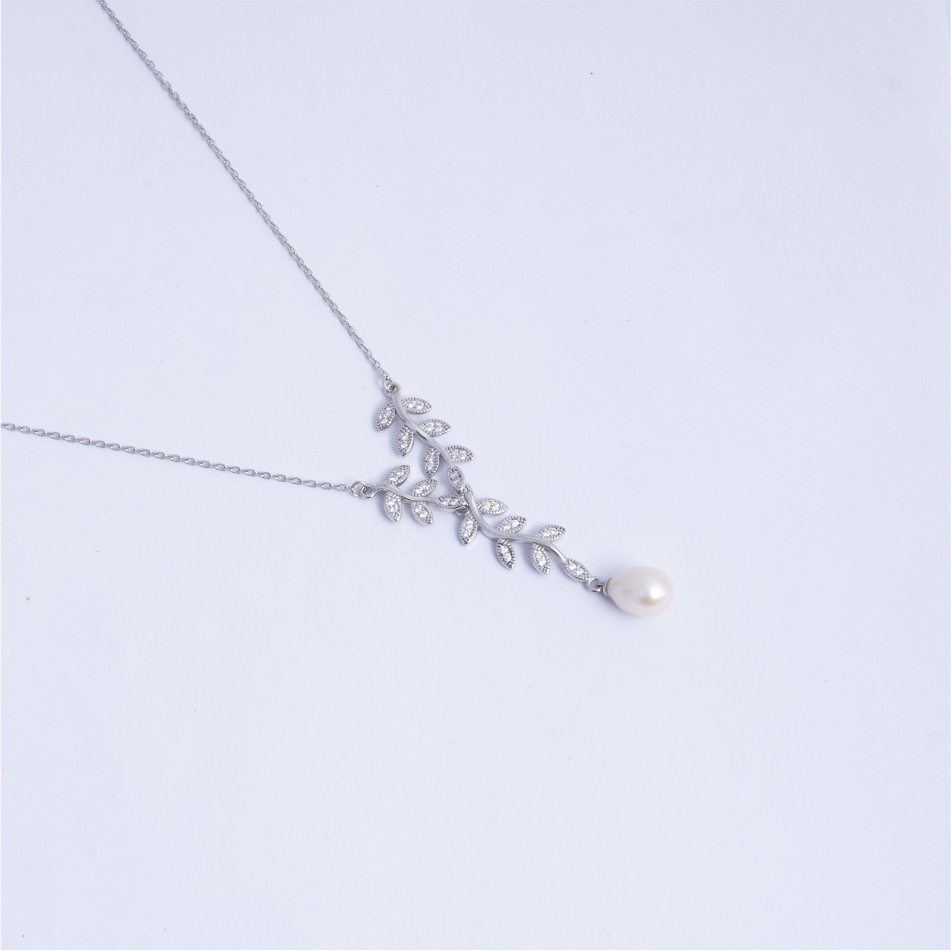 925 Silver Pearl Leaf Pendant Necklace Set for Women - Image 3