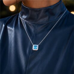 Alternative view of 925 Silver Princess Cut Sky Blue Crystal Pendant Necklace