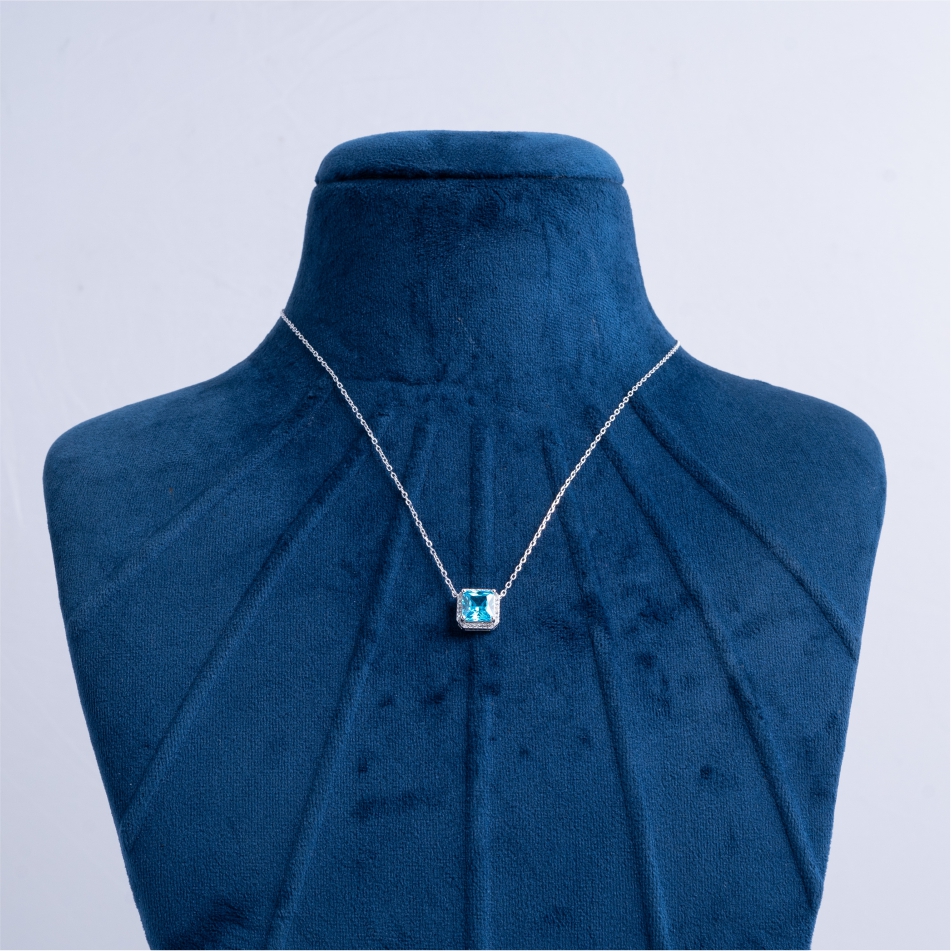 925-Silver-Princess-Cut-Sky-Blue-Crystal-Pendant-Necklace