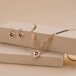 Alternative view of 925 Silver Rose Gold Asymmetrical Floral Necklace Set