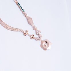 925 Silver Rose Gold Asymmetrical Floral Necklace Set - Image 3