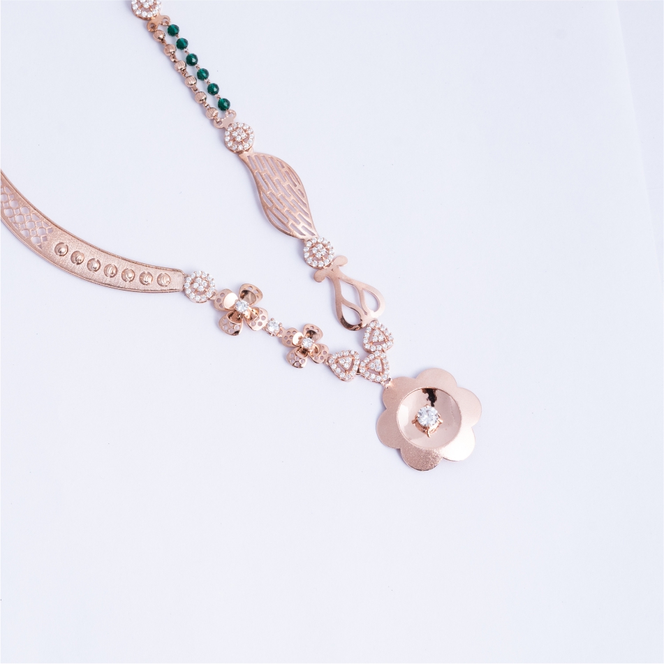 925 Silver Rose Gold Asymmetrical Floral Necklace Set - Image 3