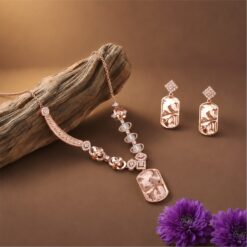 Alternative view of 925 Silver Rose Gold Bird Asymmetrical Necklace Set
