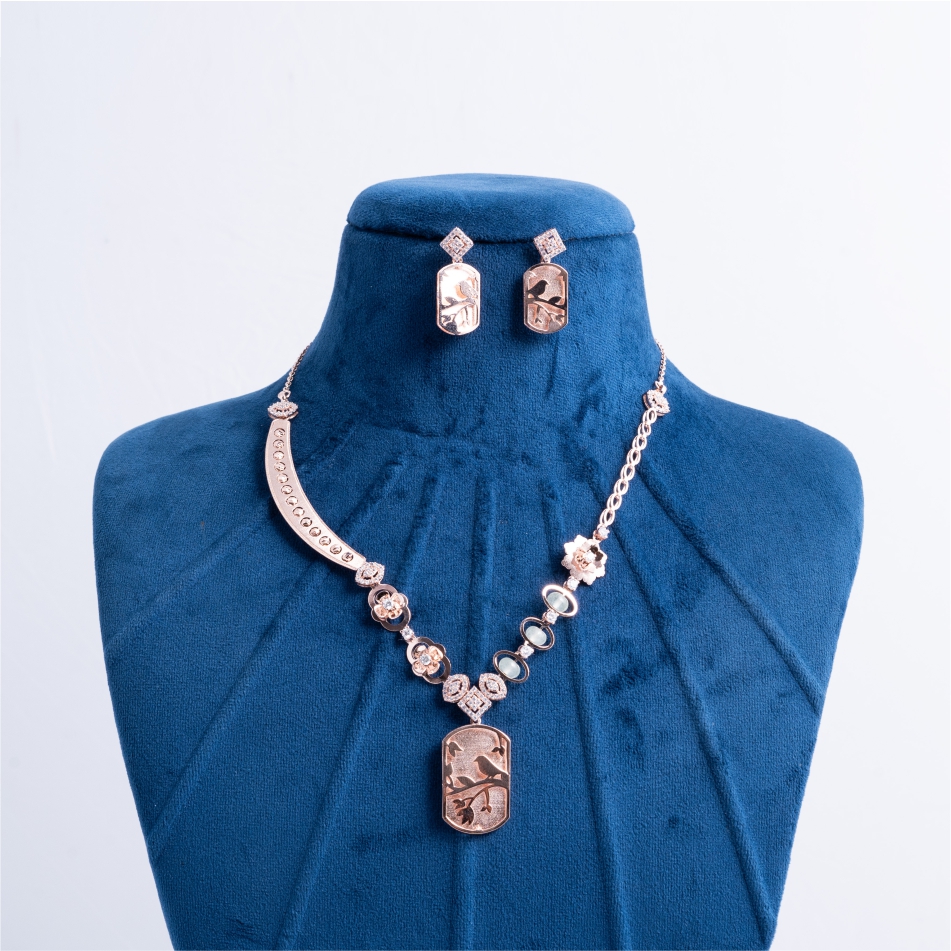 925-Silver-Rose-Gold-Bird-Asymmetrical-Necklace-Set