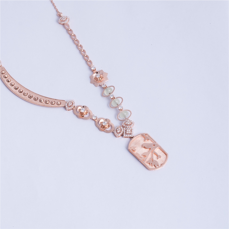 925 Silver Rose Gold Bird Asymmetrical Necklace Set - Image 3