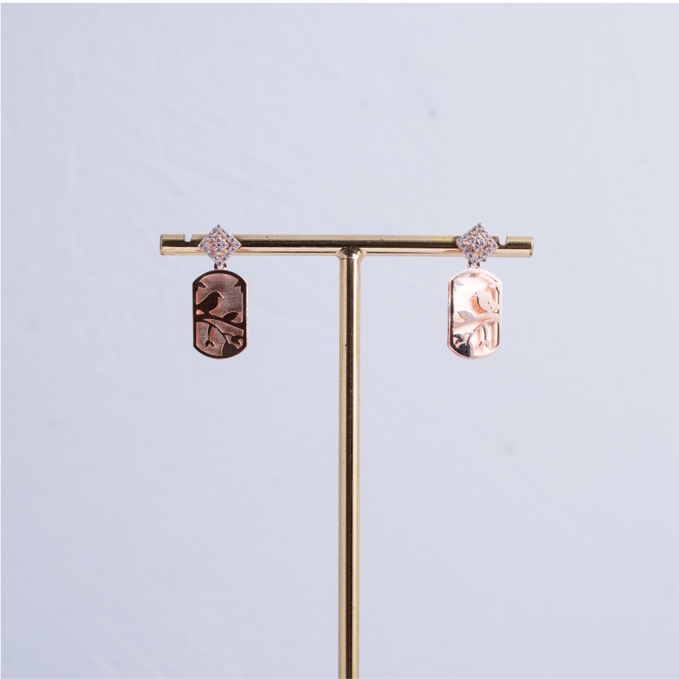 925 Silver Rose Gold Bird Asymmetrical Necklace Set - Image 4