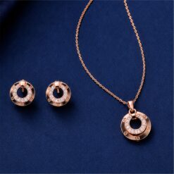 Alternative view of 925 Silver Rose Gold Circle CZ Pendant Necklace Set