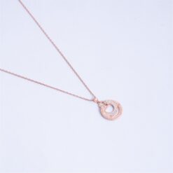 925 Silver Rose Gold Circle CZ Pendant Necklace Set - Image 3