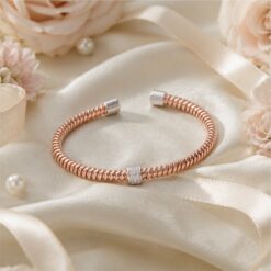 Alternative view of 925 Silver Rose Gold Coil Bangle Bracelet