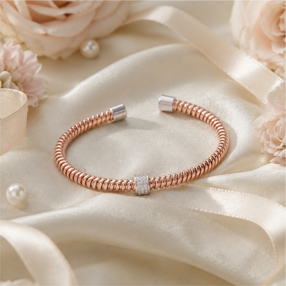 925 Silver Rose Gold Coil Bangle Bracelet - Image 2