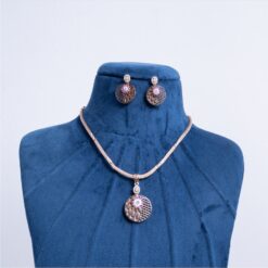 925-Silver-Rose-Gold-Floral-Disc-Pendant-Necklace-Set