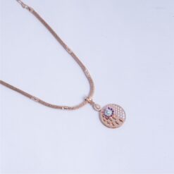 925 Silver Rose Gold Floral Disc Pendant Necklace Set - Image 3