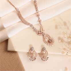 Alternative view of 925 Silver Rose Gold Floral Pendant Necklace Set