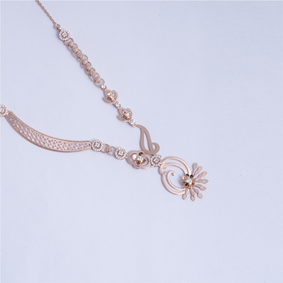 925 Silver Rose Gold Floral Pendant Necklace Set - Image 3