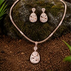 Alternative view of 925 Silver Rose Gold Floral Teardrop Pendant Set