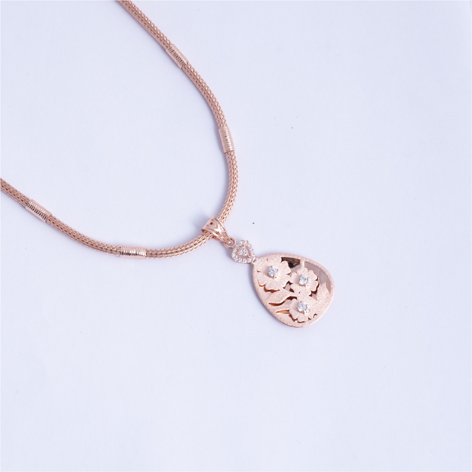 925 Silver Rose Gold Floral Teardrop Pendant Set - Image 3