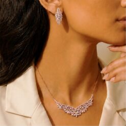Alternative view of 925 Silver Rose Gold Leaf CZ Necklace Set