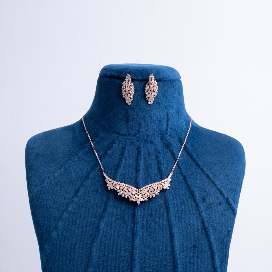 925-Silver-Rose-Gold-Leaf-CZ-Necklace-Set