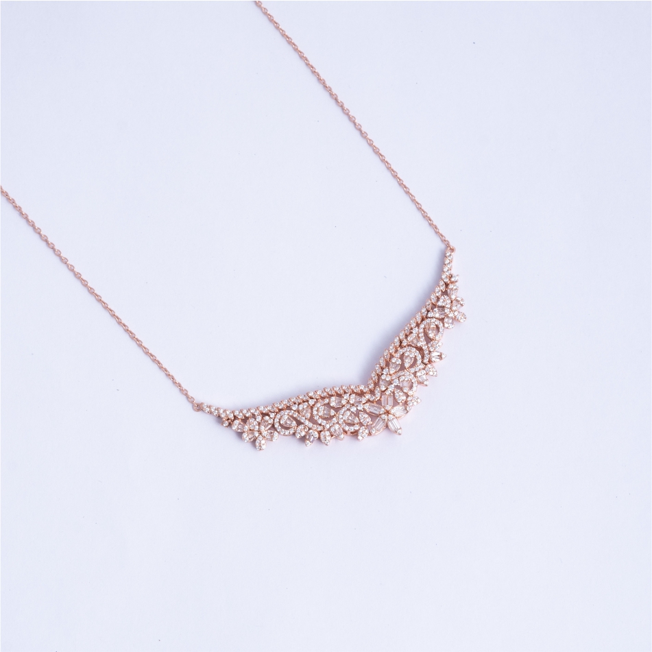 925 Silver Rose Gold Leaf CZ Necklace Set - Image 3