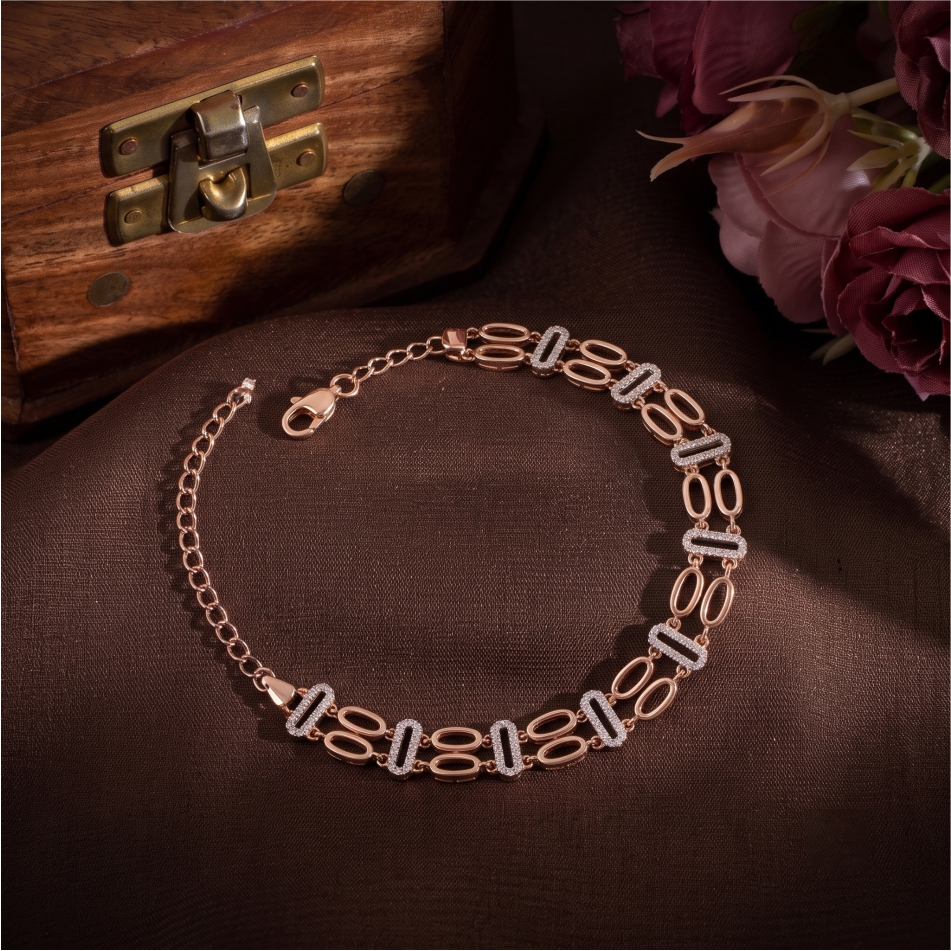 925 Silver Rose Gold Oval CZ Bracelet for Women - Image 3