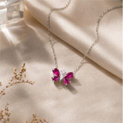 Alternative view of 925 Silver Ruby Butterfly Pendant Necklace