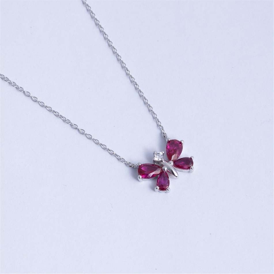 925 Silver Ruby Butterfly Pendant Necklace - Image 3