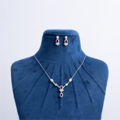 925-Silver-Ruby-CZ-Drop-Pendant-Necklace-Set